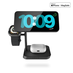 Беспроводная зарядная док-станция 4в1 Magsafe Qi2 для Apple iPhone/iWatch/AirPods Zens Black с адаптером 65W
