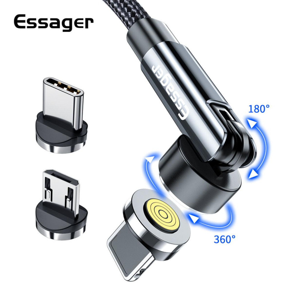 Кабель Essager Universal 540 Ratate 3A Magnetic USB Charging Cable Type-c 1m grey (EXCCXT-WXA0G)
