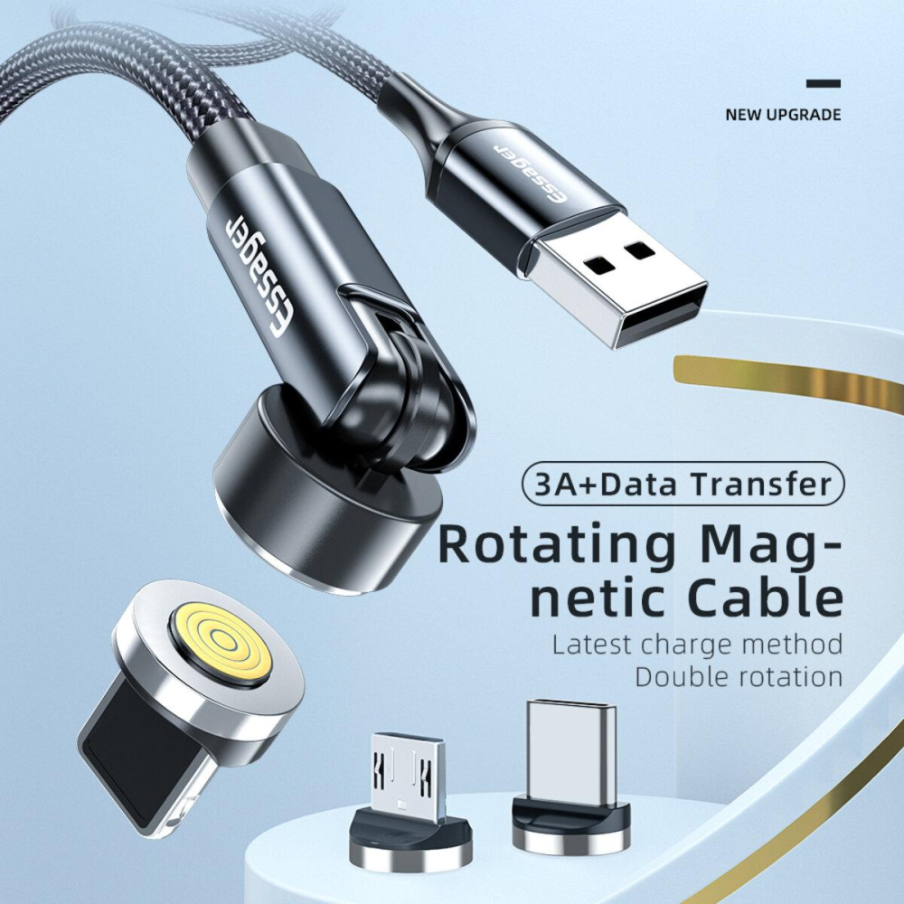 Кабель Essager Universal 540 Ratate 3A Magnetic USB Charging Cable Type-c 1m grey (EXCCXT-WXA0G)