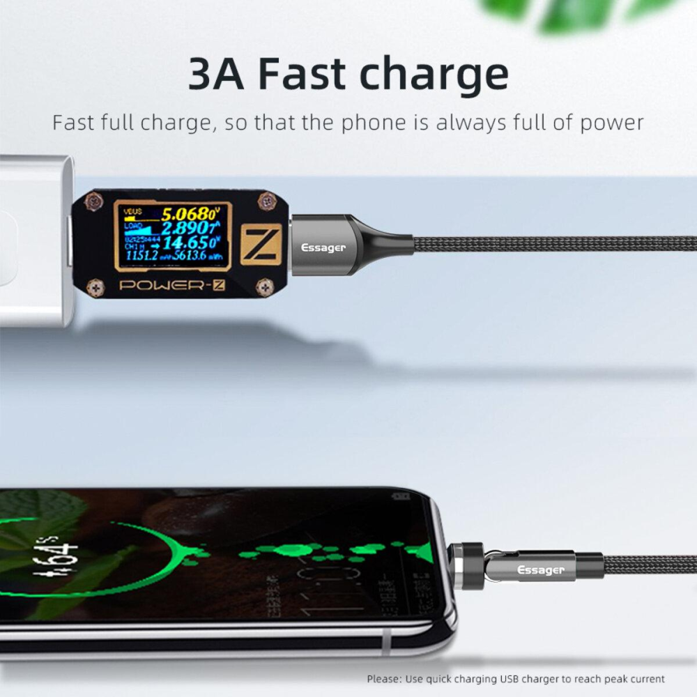 Кабель Essager Universal 540 Ratate 3A Magnetic USB Charging Cable Type-c 1m grey (EXCCXT-WXA0G)