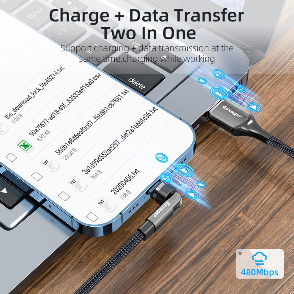 Кабель Essager Universal 540 Ratate 3A Magnetic USB Charging Cable Type-c 1m grey (EXCCXT-WXA0G)
