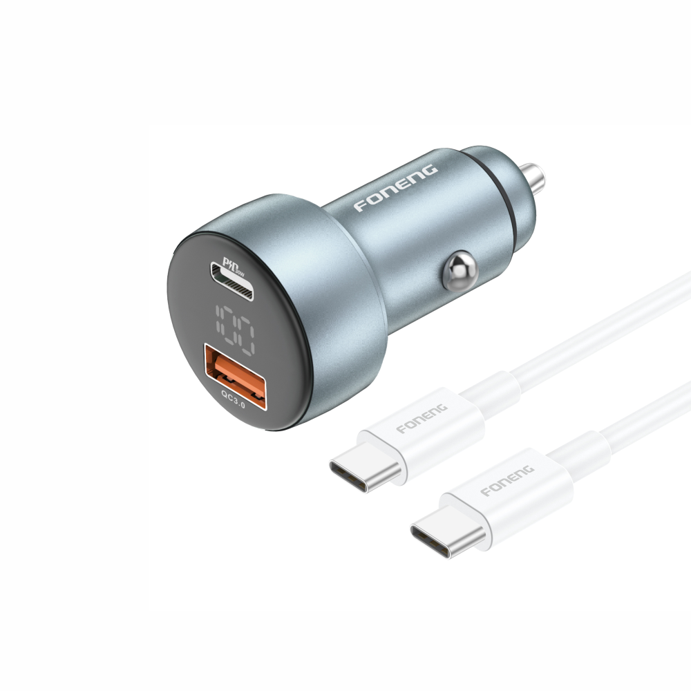 Автомобильное зарядное устройство FONENG aluminum C18 Dual-Port 48W Digital Display Type-C to Type-C