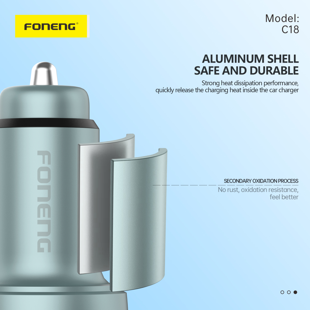 Автомобильное зарядное устройство FONENG aluminum C18 Dual-Port 48W Digital Display Type-C to Type-C