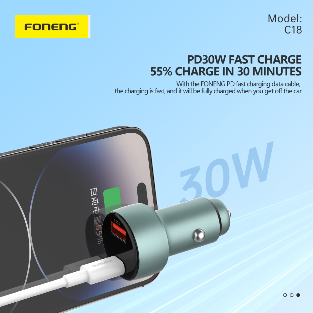 Автомобильное зарядное устройство FONENG aluminum C18 Dual-Port 48W Digital Display Type-C to Type-C
