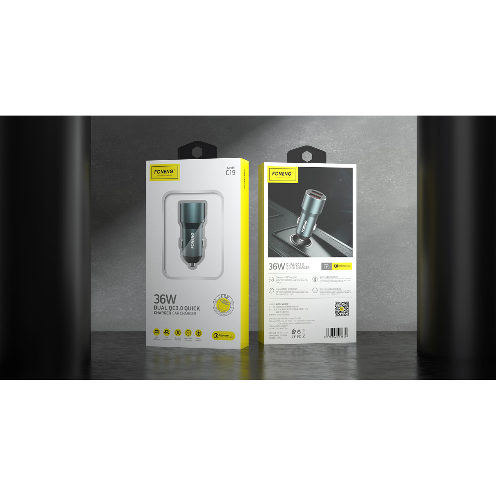 Автомобильное зарядное устройство FONENG C19 USB-A 2-Port Car Charger 36W