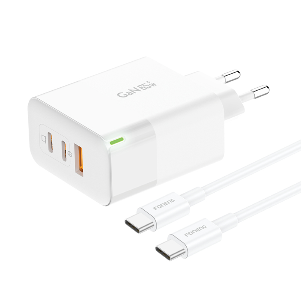 Сетевое зарядное устройство FONENG GAN 65W A+C+C 3-Port GaN Charger 65W с кабелем type C