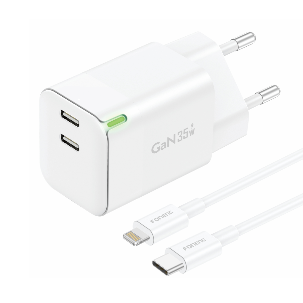Сетевое зарядное устройство FONENG USB-C 2-Port GaN Charger 35W с кабелем Type-C to Type-C
