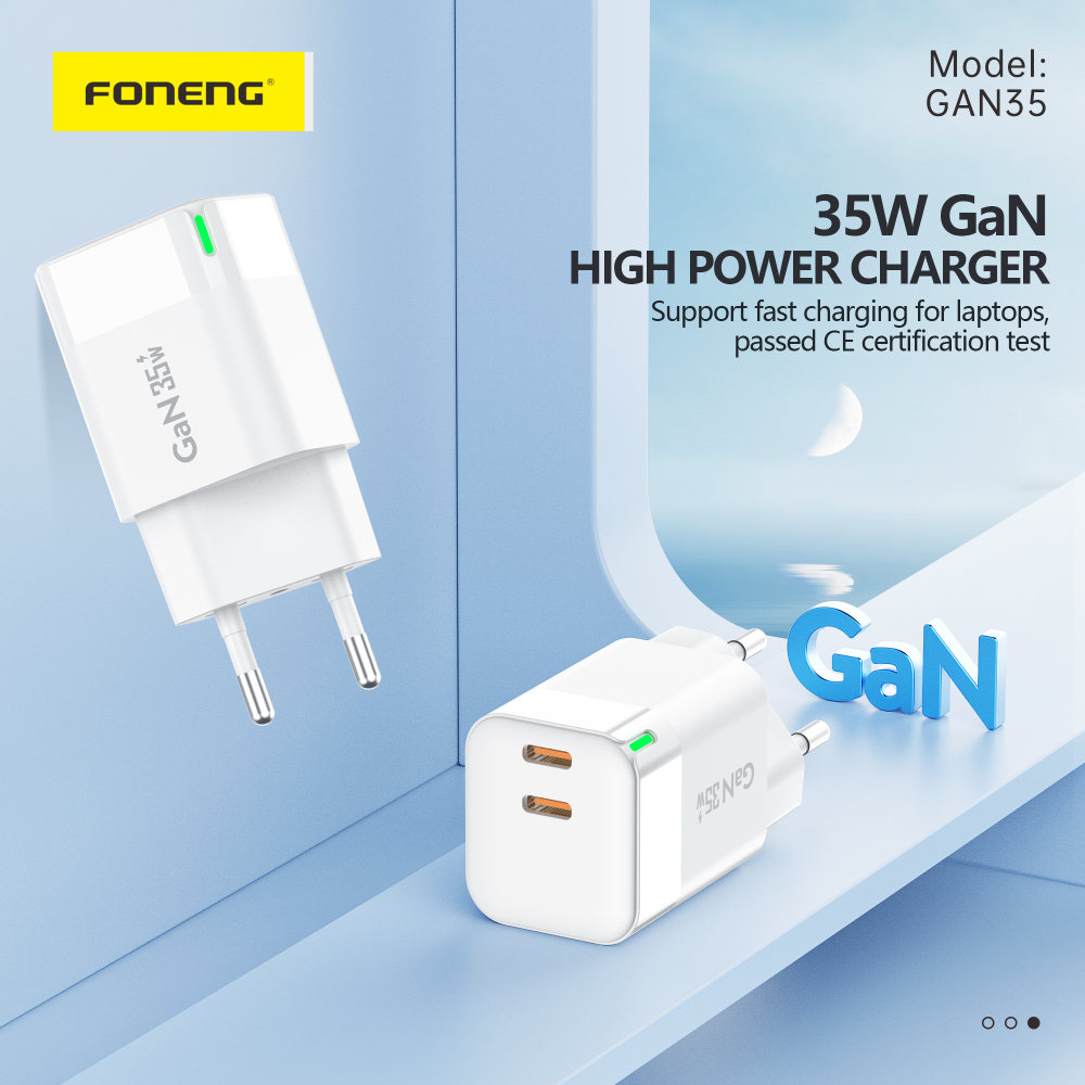 Сетевое зарядное устройство FONENG USB-C 2-Port GaN Charger 35W с кабелем Type-C to Type-C