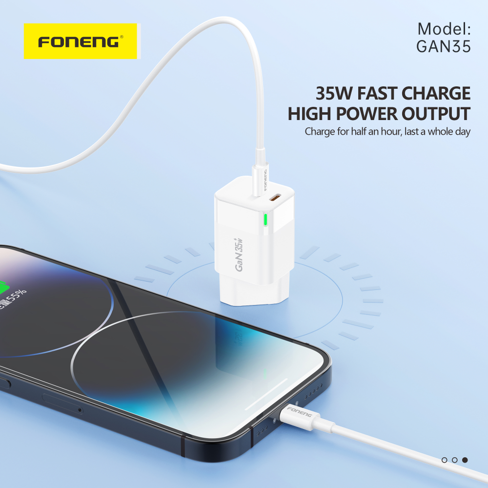 Сетевое зарядное устройство FONENG USB-C 2-Port GaN Charger 35W с кабелем Type-C to Type-C