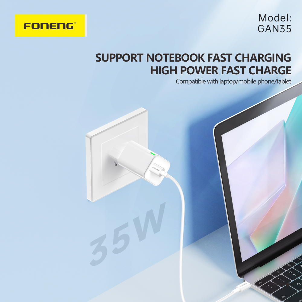 Сетевое зарядное устройство FONENG USB-C 2-Port GaN Charger 35W с кабелем Type-C to Type-C