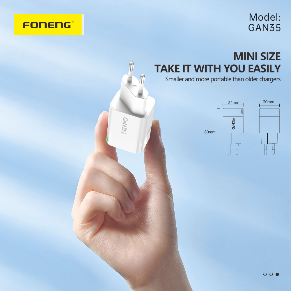 Сетевое зарядное устройство FONENG USB-C 2-Port GaN Charger 35W с кабелем Type-C to Type-C