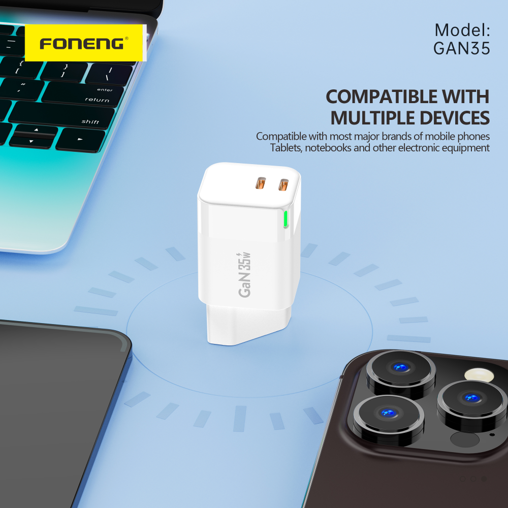 Сетевое зарядное устройство FONENG USB-C 2-Port GaN Charger 35W с кабелем Type-C to Type-C