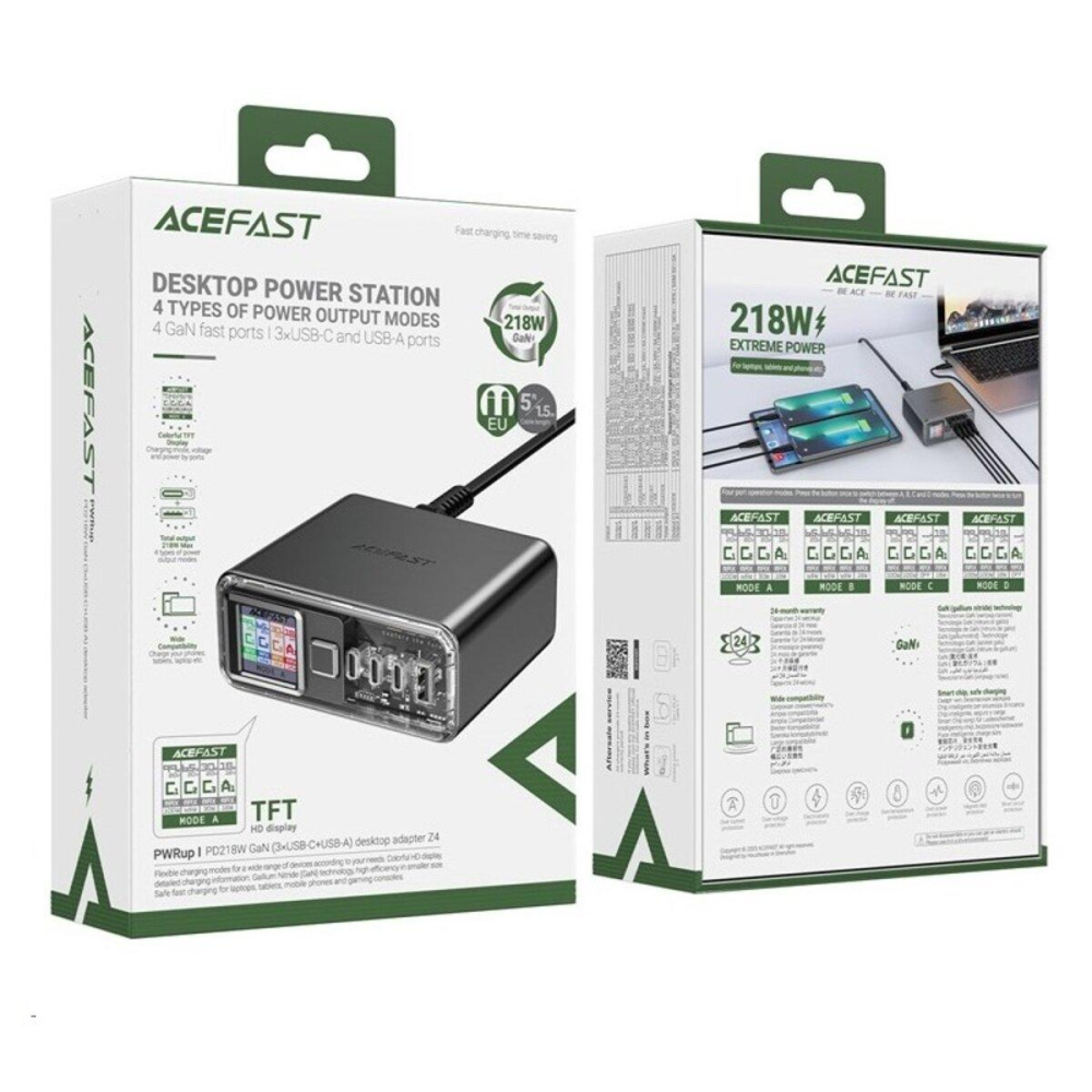 Зарядное устройство ACEFAST Z4 PD218W GAN (3*USB-C+USB-A),SPACE GRAY