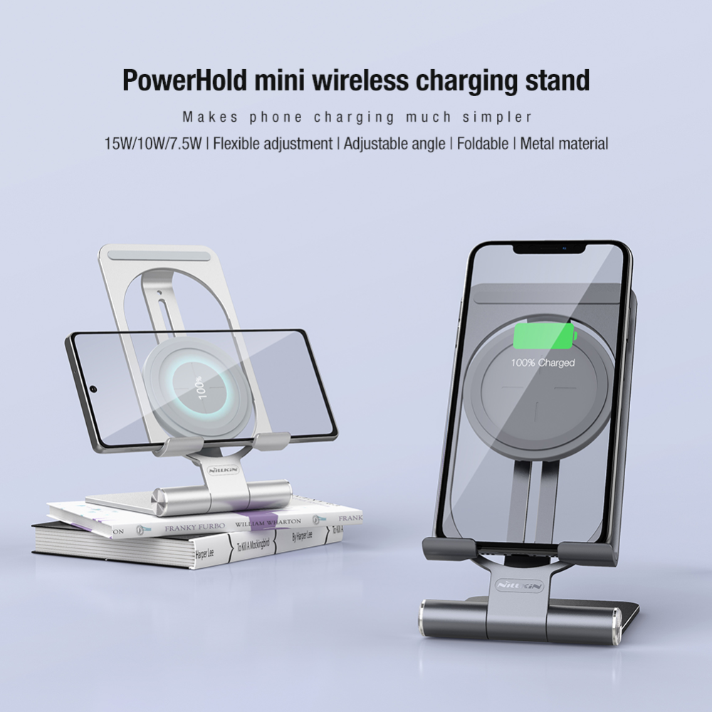 Быстрая беспроводная зарядка-подставка Nillkin PowerHold mini NKT01 15W Silver