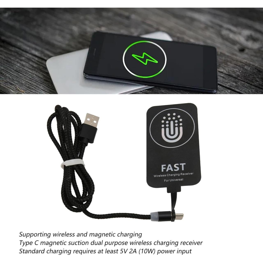 Приемник беспроводной зарядки Qinetiq Fast Wireless Receiver 10W type C с магнитным коннектором и кабелем