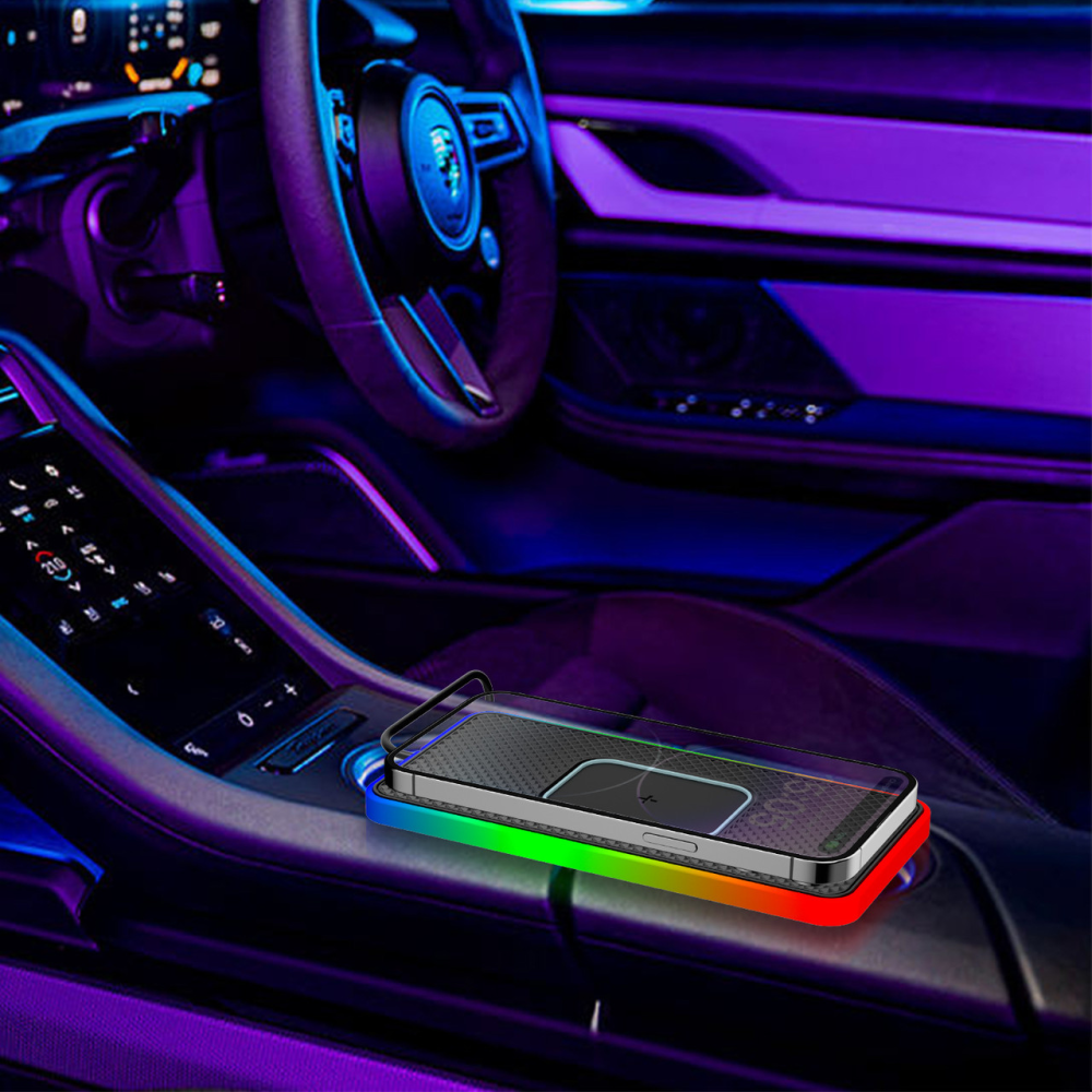 Коврик беспроводной зарядки силиконовый для авто с подсветкой RGB /15W RGB/Type-C Cable 30 cm 15W