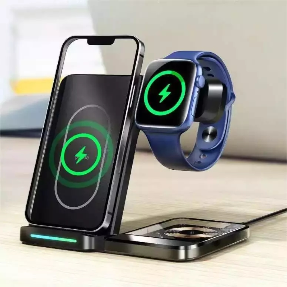 Сенсорная складная станция беспроводной зарядки 3 в 1 15W B32 For iPhone/Apple Watch/AirPods