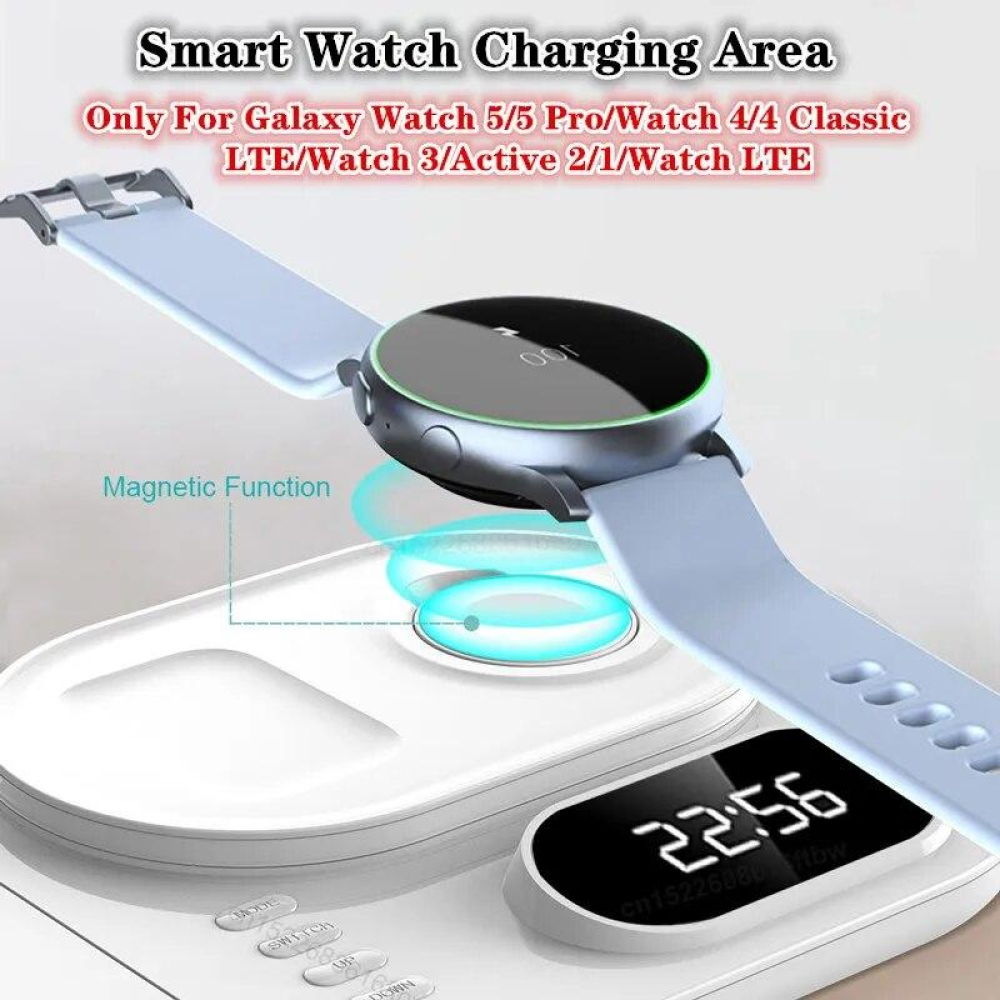 Док-станция с часами 3 in 1 QINETIQ S6 LED Clock RGB 30W для Samsung/GalaxyBuds/Galaxy Watch_1-6 series белая