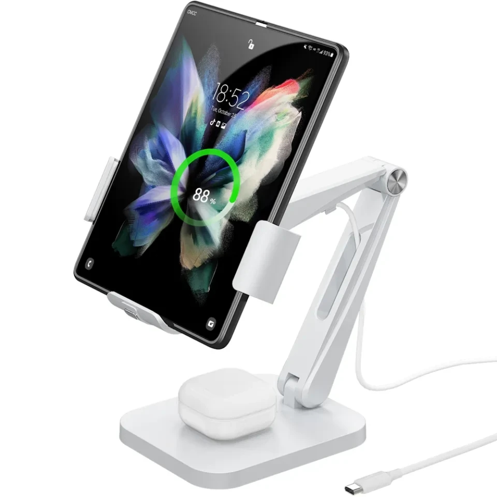 Настольная беспроводная зарядка, подставка 2 в 1 PSE 30W для Samsung Z Fold 2-4, Flip, iPhone, AirPods