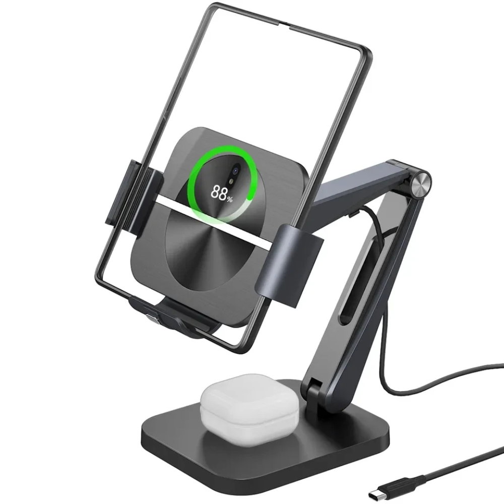 Настольная беспроводная зарядка, подставка 2 в 1 PSE 30W для Samsung Z Fold 2-4, Flip, iPhone, AirPods