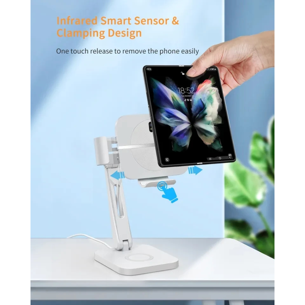 Настольная беспроводная зарядка, подставка 2 в 1 PSE 30W для Samsung Z Fold 2-4, Flip, iPhone, AirPods