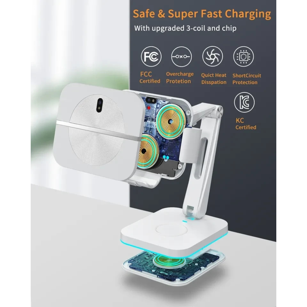 Настольная беспроводная зарядка, подставка 2 в 1 PSE 30W для Samsung Z Fold 2-4, Flip, iPhone, AirPods