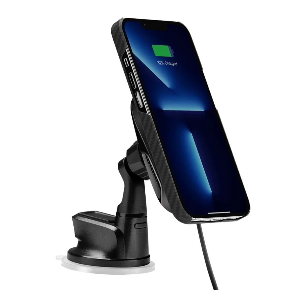 Магнитный автодержатель с беспроводной зарядкой 15 Вт Pitaka MagEZ Car Mount Pro Suction Cup Black (CMS4001Q)