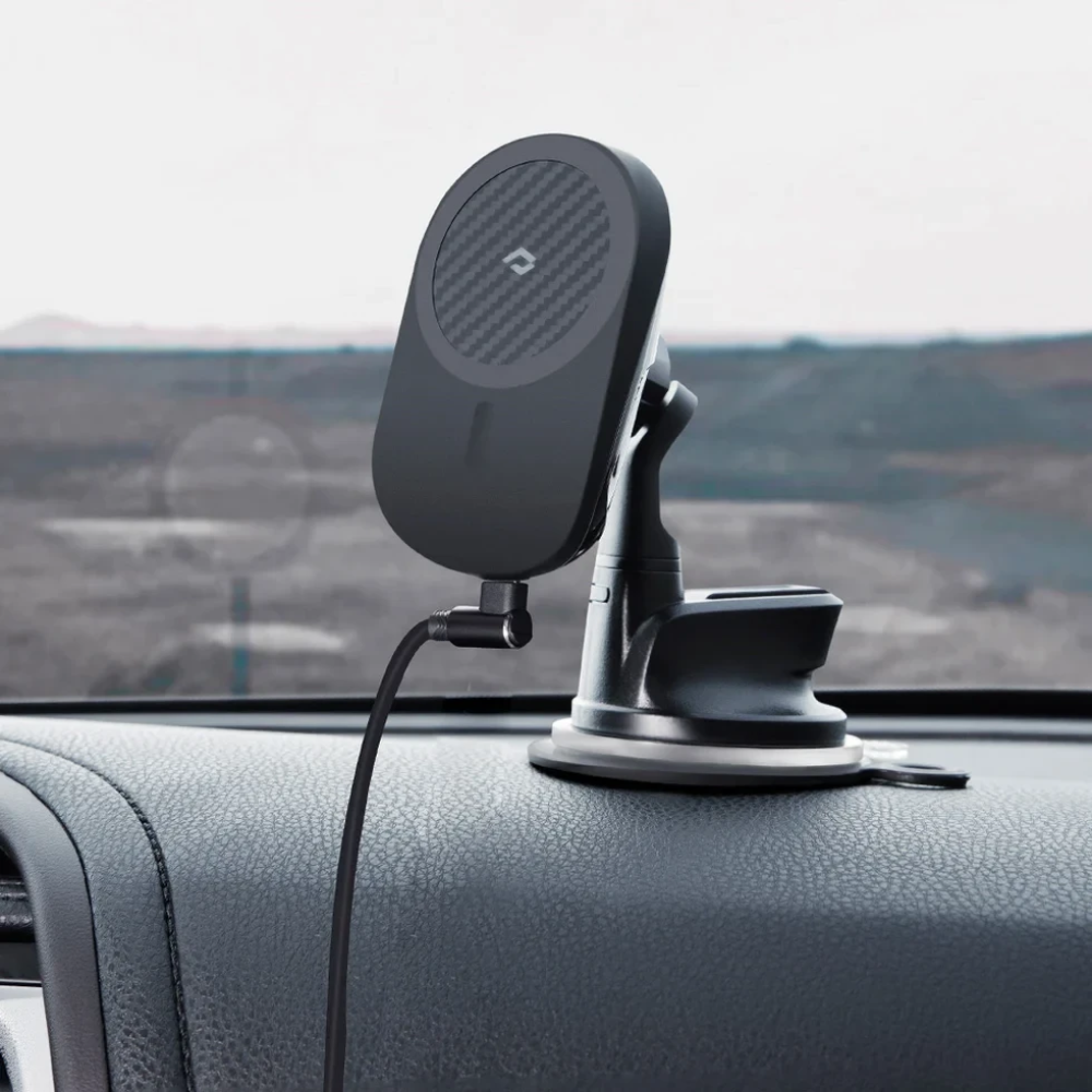 Магнитный автодержатель с беспроводной зарядкой 15 Вт Pitaka MagEZ Car Mount Pro Suction Cup Black (CMS4001Q)