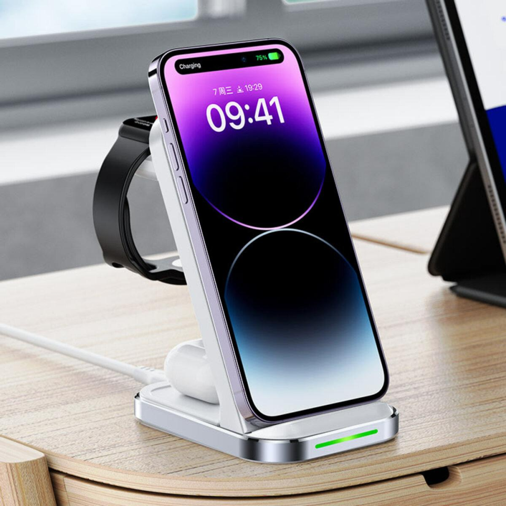Бездротовий зарядний пристрій ACEFAST E15 desktop 3-in-1 wireless charging stand White