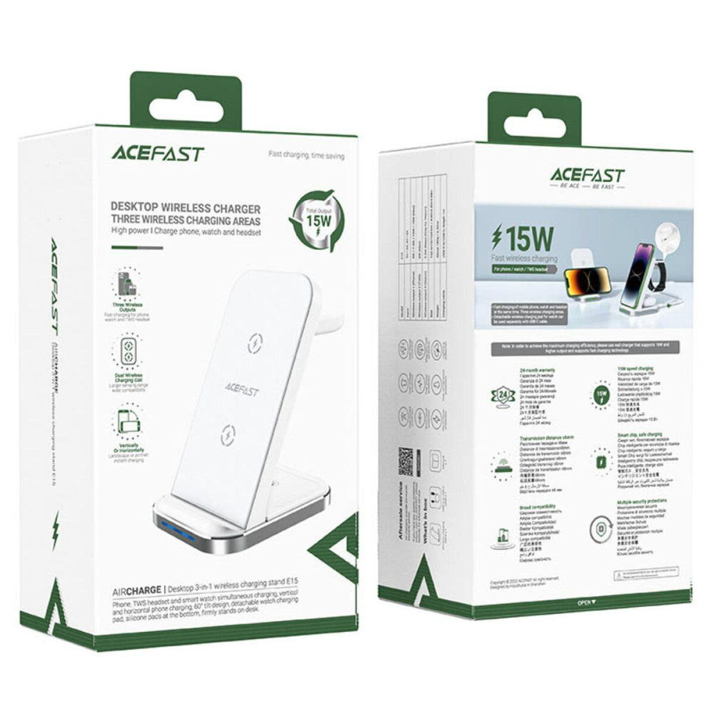 Бездротовий зарядний пристрій ACEFAST E15 desktop 3-in-1 wireless charging stand White