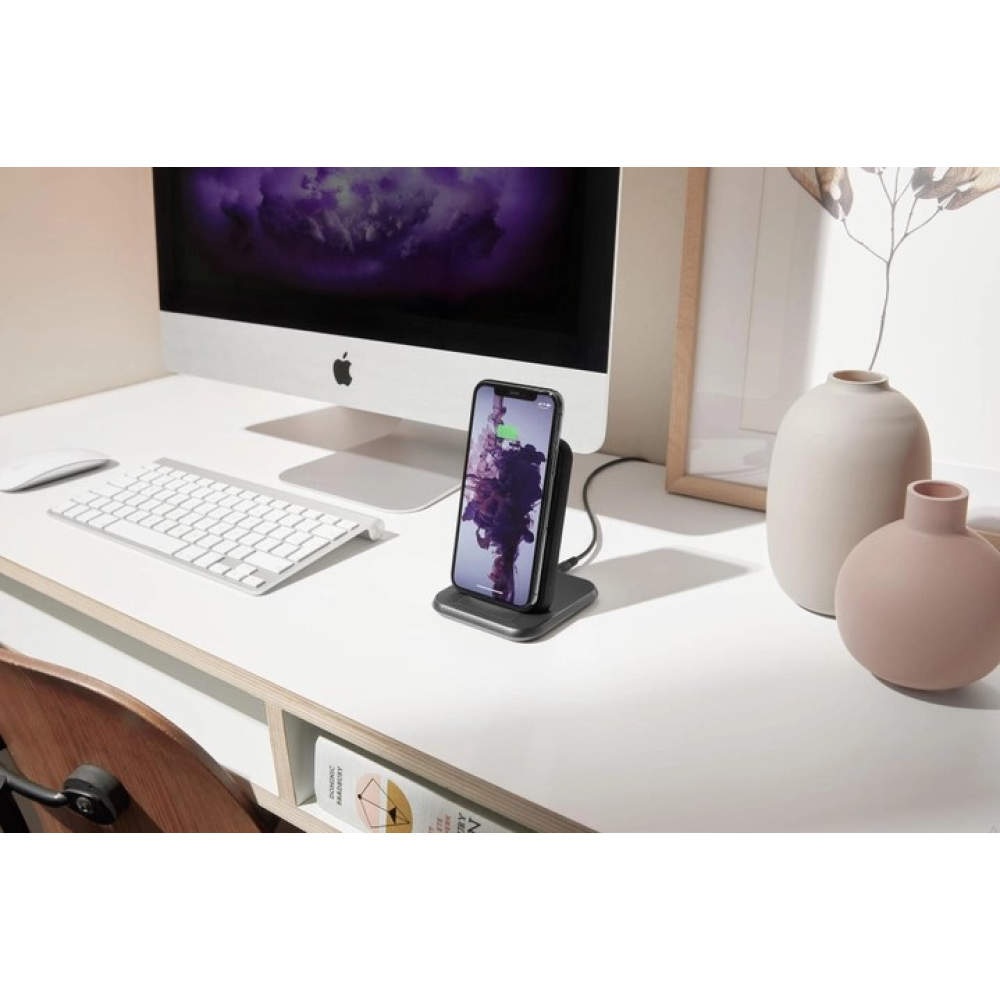 Беспроводная зарядная станция и подставка для смартфонов Apple Zens Stand Aluminium Charger Black 18W USB-C