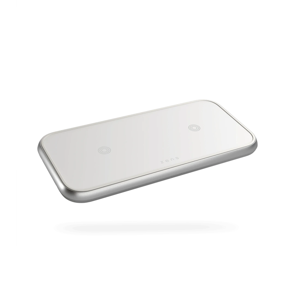 Cтанция беспроводной зарядки 2 в 1 для техники Apple iPhone/AirPods Zens Dual Aluminium White 30W USB-C PD