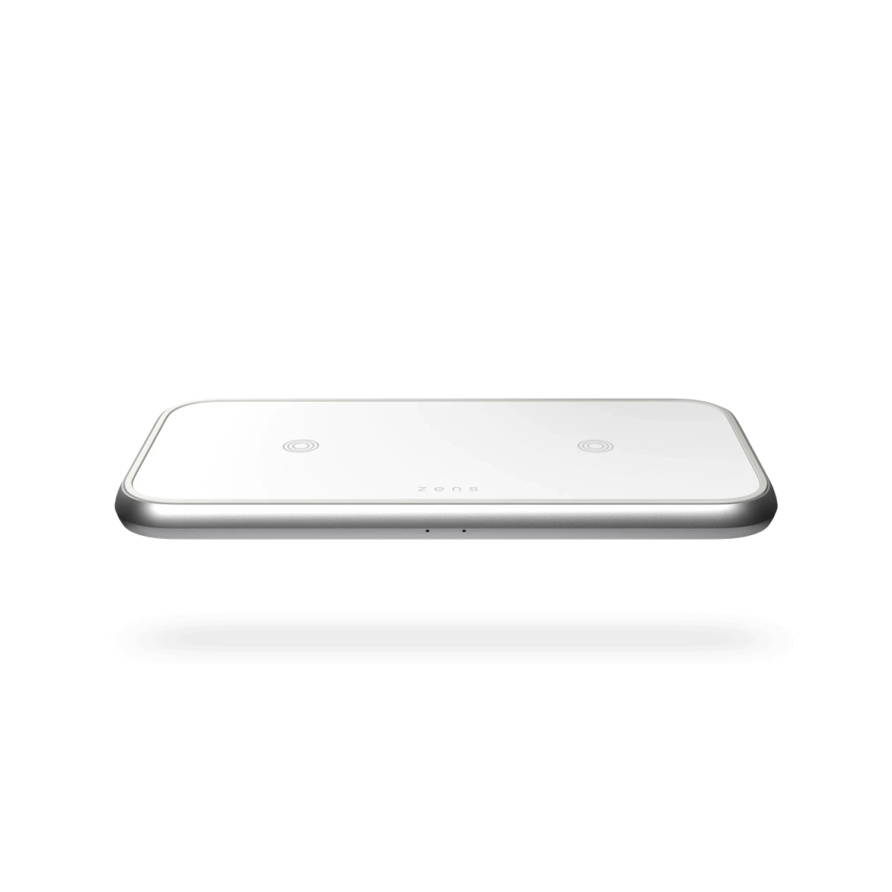 Cтанция беспроводной зарядки 2 в 1 для техники Apple iPhone/AirPods Zens Dual Aluminium White 30W USB-C PD
