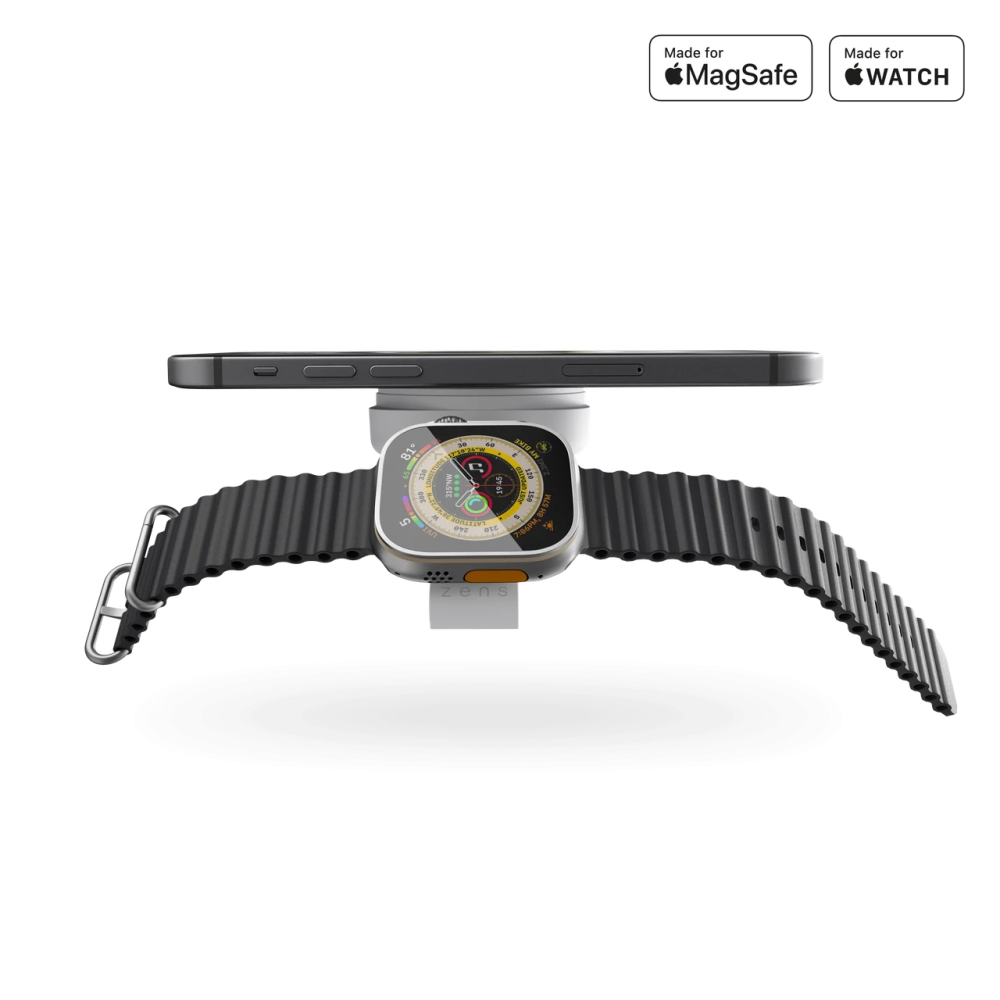 Беспроводная зарядная док-станция 2в1 для техники Apple iPhone/iWatch Zens White