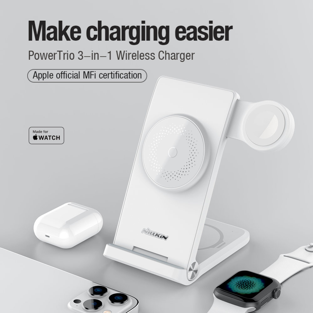 Складная беспроводная док-станция Nillkin MagSafe PowerTrio для Apple iPhone/iWatch 2-8/AirPods (Apple official MFi certification)