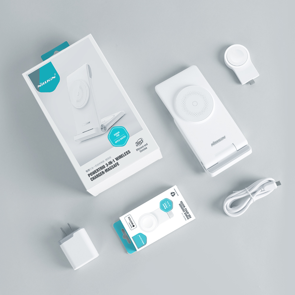 Складная беспроводная док-станция Nillkin MagSafe PowerTrio для Apple iPhone/iWatch 2-8/AirPods (Apple official MFi certification)
