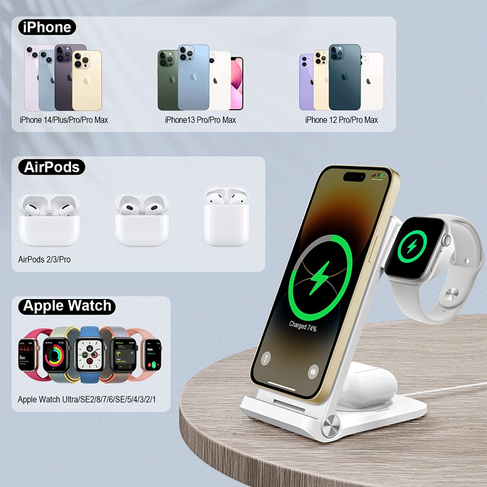 Складная беспроводная док-станция Nillkin MagSafe PowerTrio для Apple iPhone/iWatch 2-8/AirPods (Apple official MFi certification)