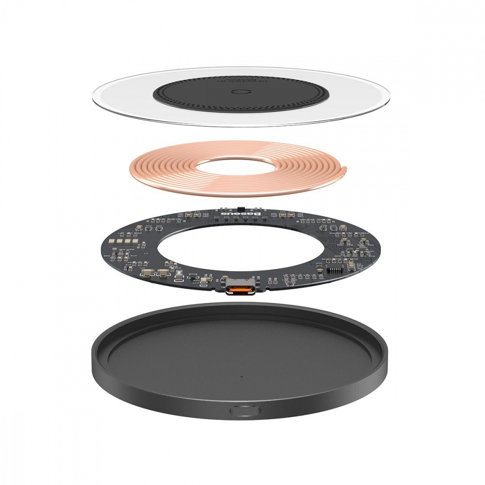 Бездротовий ЗП Baseus Simple 2 15W + Кабель Type-C To Type-C 24W (1m) black