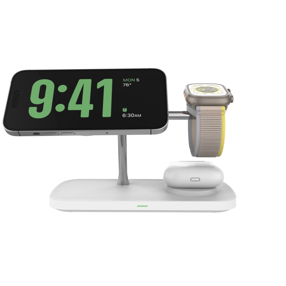 Док станция 3 в 1 QINETIQ Magsafe Qi2 T255 25W для Samsung/iPhone 12/15, AirPods,GalaxyBuds, AppleWatch, GalaxyWatch (Qi2 certificated) белая