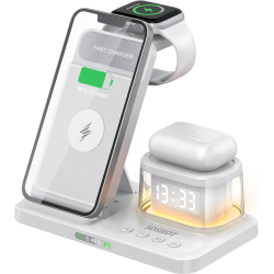 Складная док станция 3 в 1 QN-H33 23W с часами и подсветкой для Apple iPhone/AirPods/iWatch_1-9 series белая