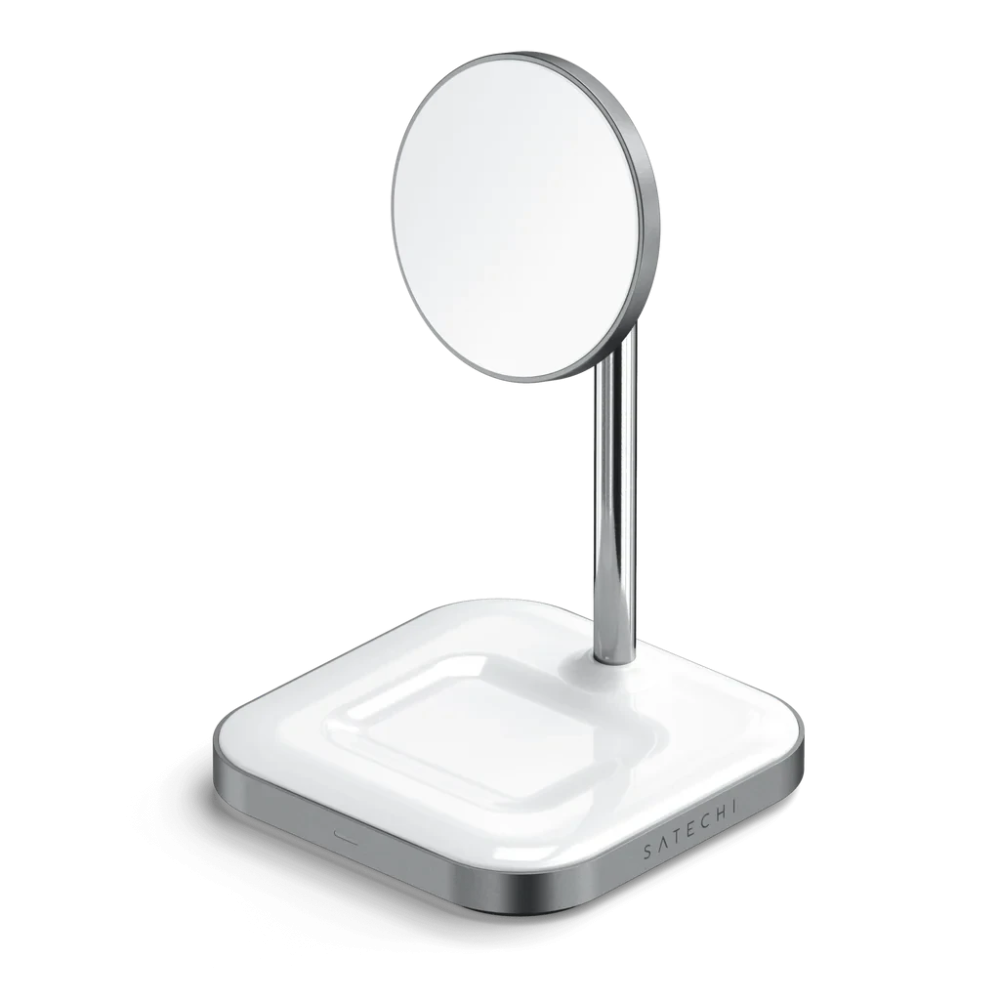 Беспроводная зарядная станция 2в1 для техники Apple iPhone 12-15/AirPods Satechi Aluminum Gray