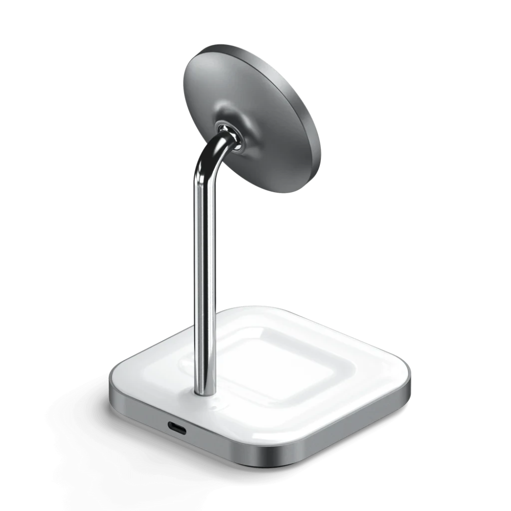 Беспроводная зарядная станция 2в1 для техники Apple iPhone 12-15/AirPods Satechi Aluminum Gray