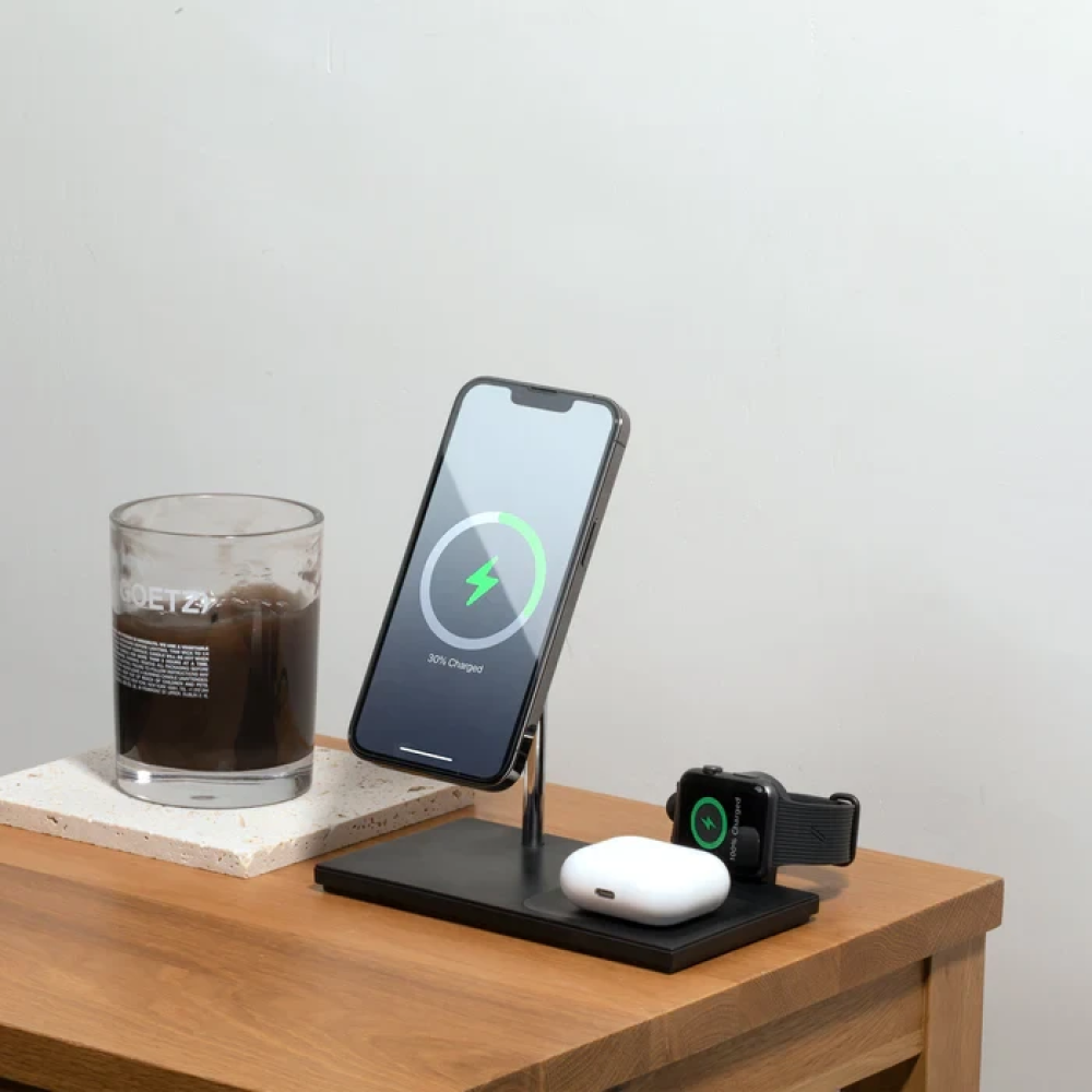 Магнитная беспроводная зарядная док-станция 3в1 Native Union Snap Black для Apple iPhone 12-15/iWatch/AirPods