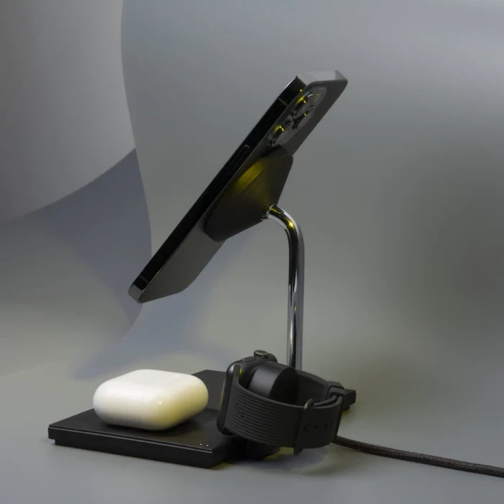 Магнитная беспроводная зарядная док-станция 3в1 Native Union Snap Black для Apple iPhone 12-15/iWatch/AirPods