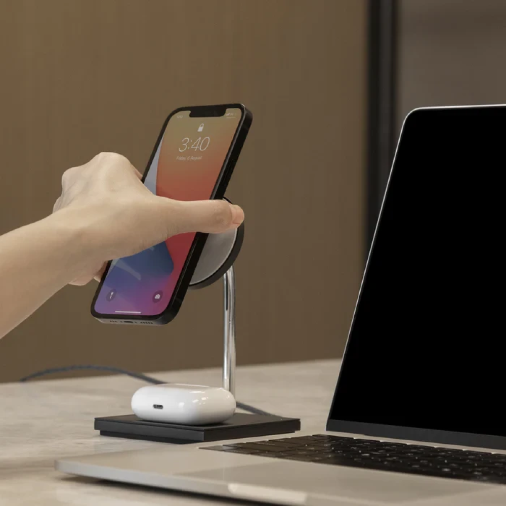 Магнитное беспроводное зарядное устройство Native Union Snap 2-in-1 Black для Apple iPhone 12-15/AirPods