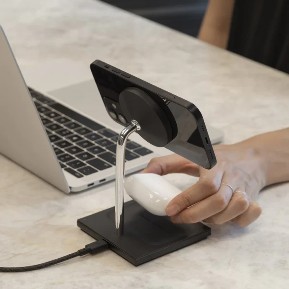 Магнитное беспроводное зарядное устройство Native Union Snap 2-in-1 Black для Apple iPhone 12-15/AirPods