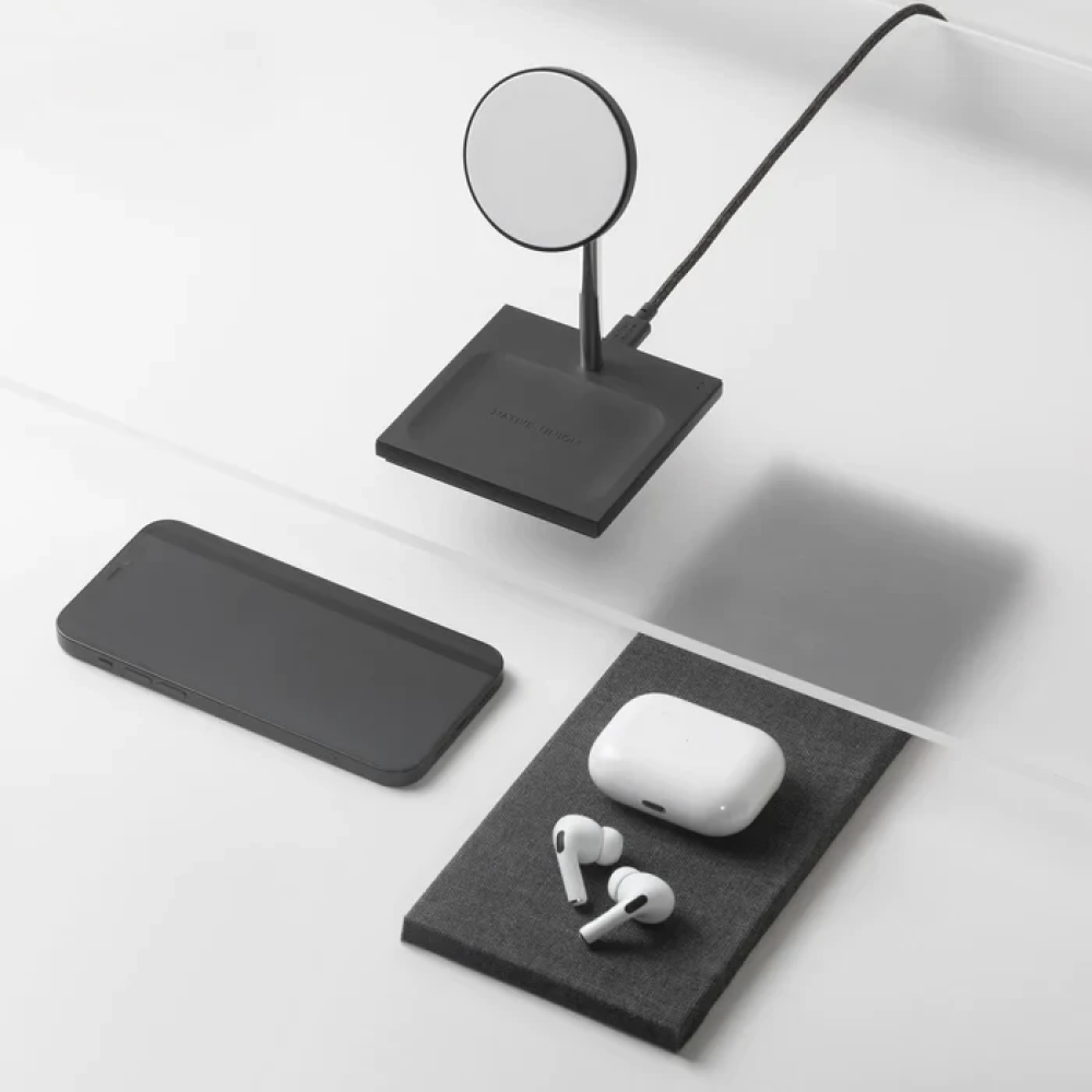 Магнитное беспроводное зарядное устройство Native Union Snap 2-in-1 Black для Apple iPhone 12-15/AirPods