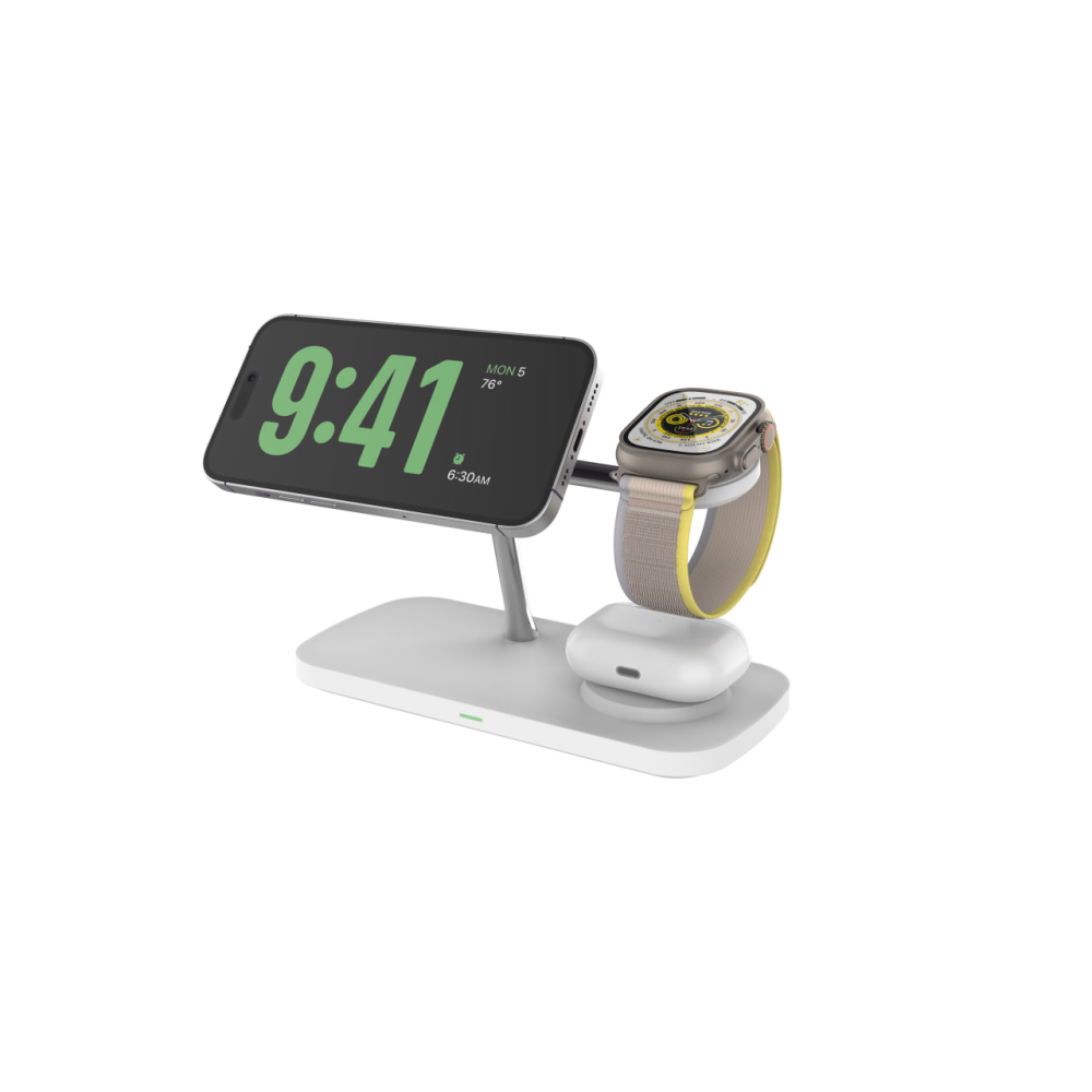 Док станция 3 в 1 QINETIQ Magsafe Qi2 T255 25W для Samsung/iPhone 12/15, AirPods,GalaxyBuds, AppleWatch, GalaxyWatch (Qi2 certificated) белая