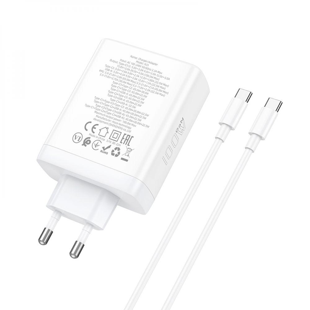 Сетевое зарядное устройство Hoco N31 Leader GAN PD 100W/QC 22.5W Type-C to Type-C зарядка для телефона