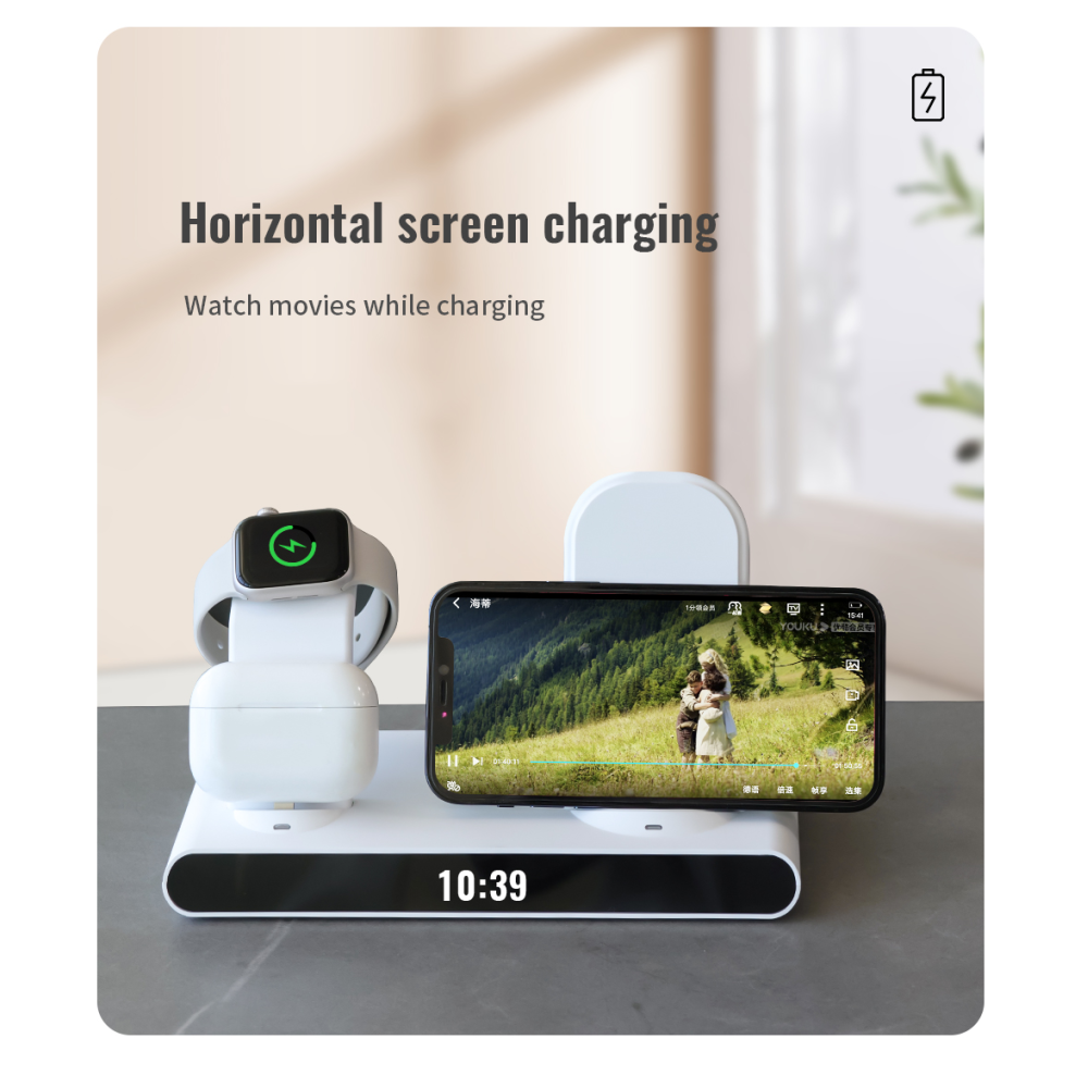 Станция беспроводной зарядки 4 в 1 QINETIQ Watch AL-23 30W для Apple iPhone/Apple Watch 2-9/AirPods Белая